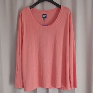 Gap Long Sleeve Scooo Neck Tee Coral XXL New With Tags Layering Basics
